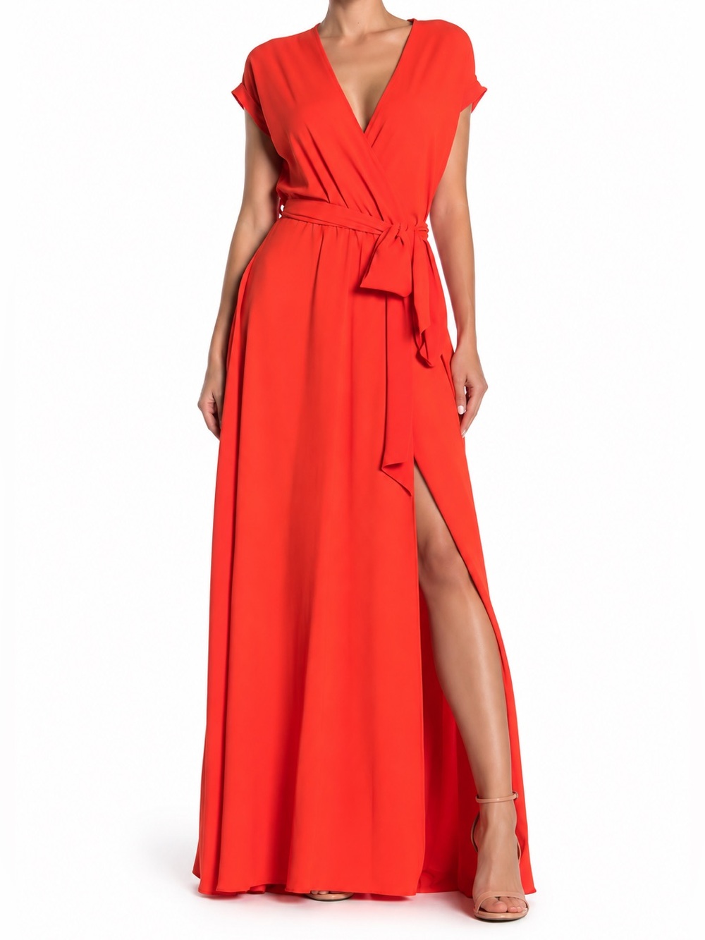 NWT Meghan LA Jasmine Wrap Maxi Dress with Slit Red Tomato (Red Orange) Size XL